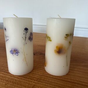 Floral Scented Candles - White with Purple and Yellow Accents